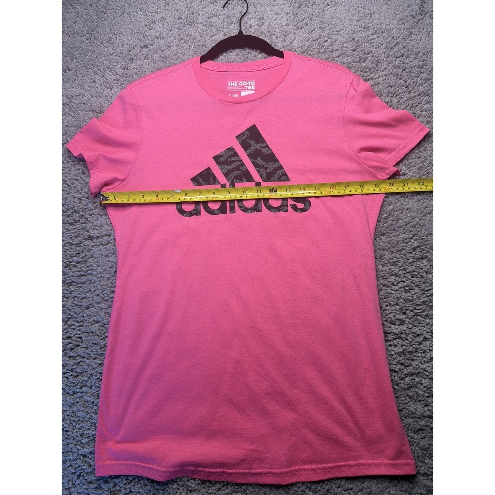 Adidas The Go-To Tee Womens L Pink Black Logo Short Sleeve T-Shirt - Picture 5 of 6